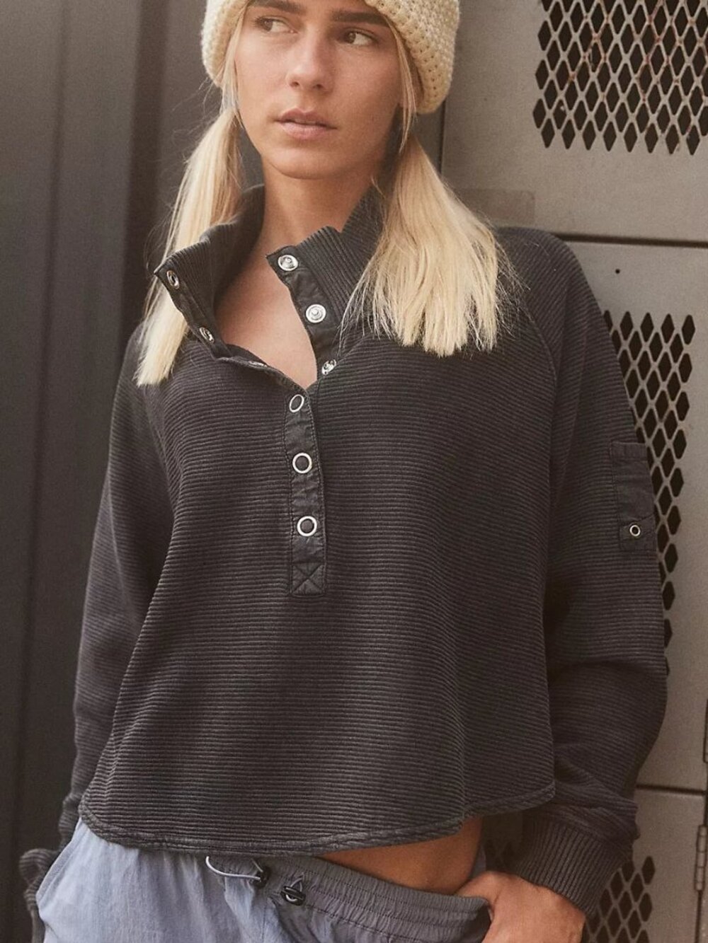 FP Movement by Free People Movement So Fly Henley Layer - Black - Size Medium